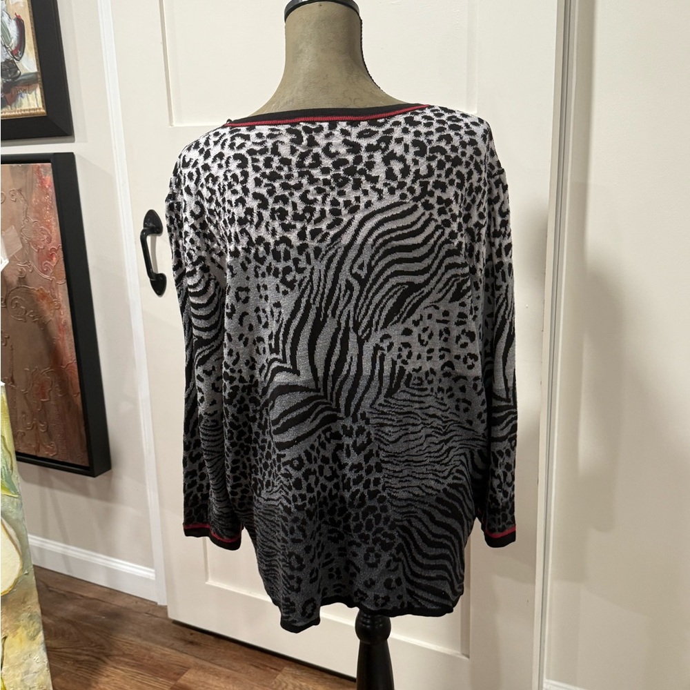 Alfred Dunner Animal Print Sweater with Red Trim - Picture 6 of 8
